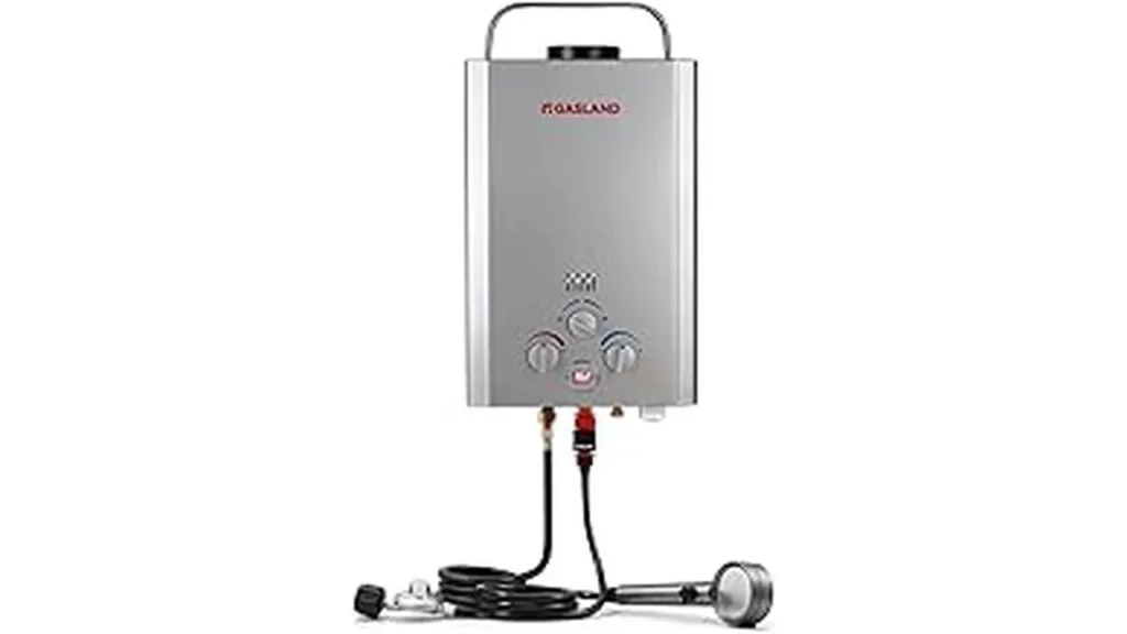 The image shows various propane pool heaters, ideal for off-grid backyard pools, highlighting top options.