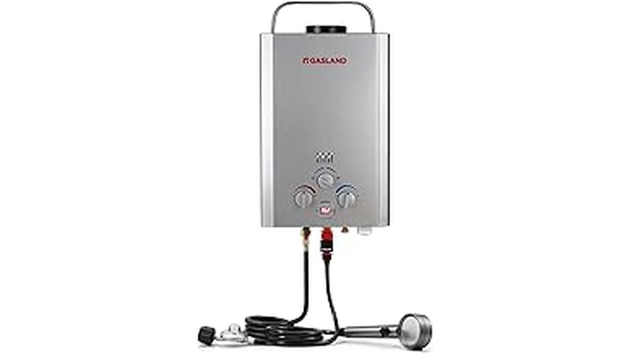 The image shows various propane pool heaters, ideal for off-grid backyard pools, highlighting top options.