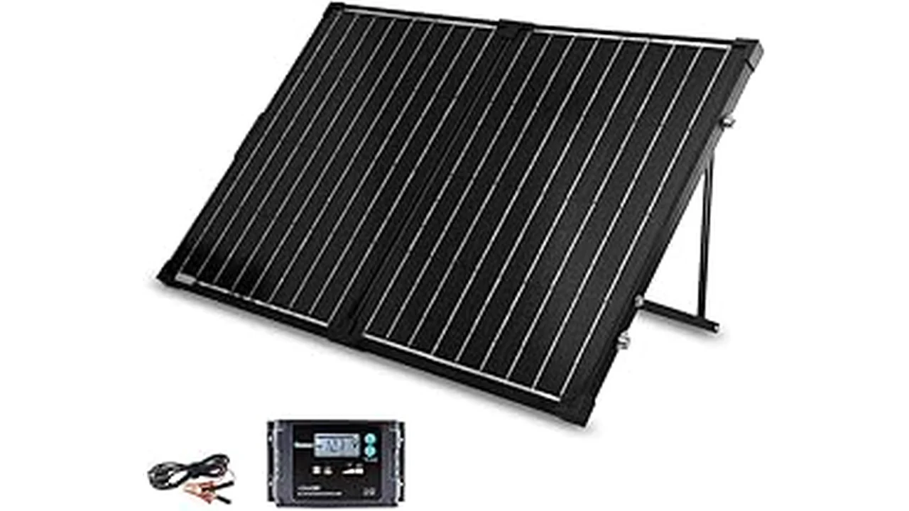 The image shows a compact solar panel system powering a small, off-grid home, perfect for tiny living.