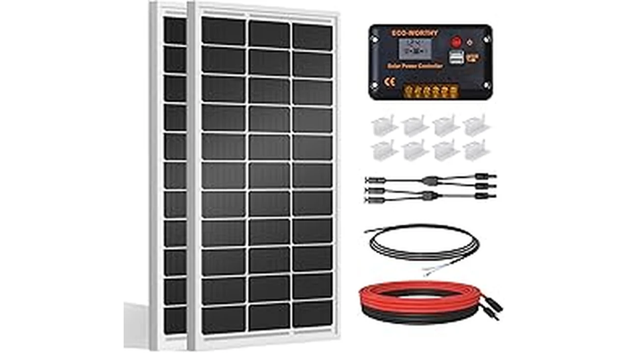The image shows a clean van interior with a top-selling off-grid solar kit installed for no-drill van conversion.