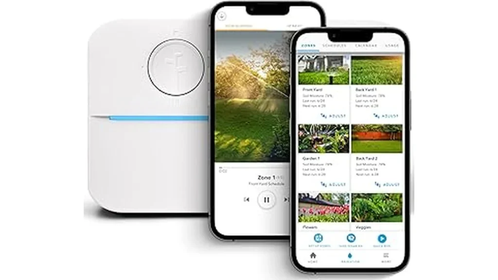 The image shows a selection of six popular 16-zone smart sprinkler controllers, highlighting their compact designs.