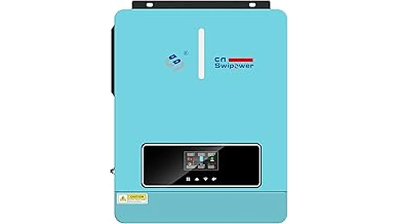 The image shows a compact, black off-grid solar inverter, perfect for keeping a cabin fridge running.