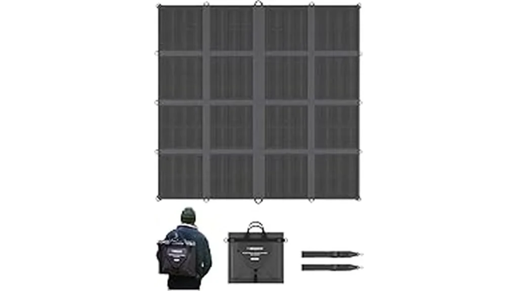 The image shows a compact solar panel system, ideal for off-grid power expansion from 400w to 120.
