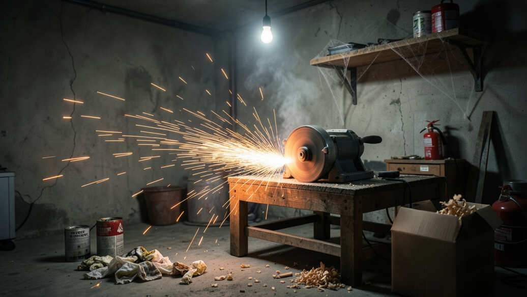 Fire and Spark Risks from a Bench Grinder in a Garage